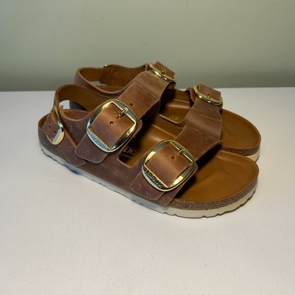Birkenstock Milano Big Buckle Oiled Leather Sandals - Picture 7 of 15